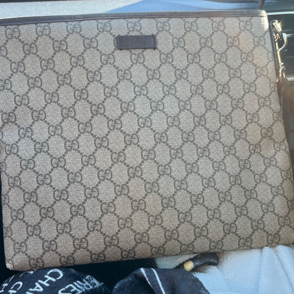 Gucci Beige and Brown Monogram Laptop Bag